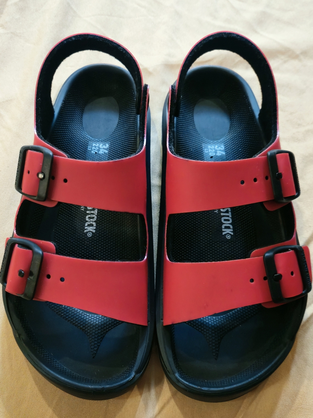 Birkenstock Kids Red Two-Strap Sandals with Back Strap